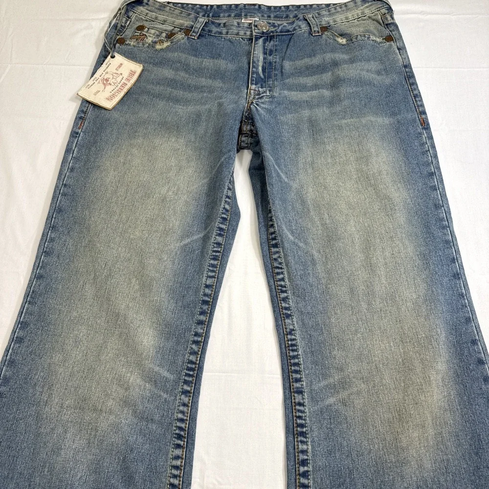 JEANS FLARE‎ True Religion MENS 40X34 BOBBY BIG T  Y2K Grunge Big Stitch